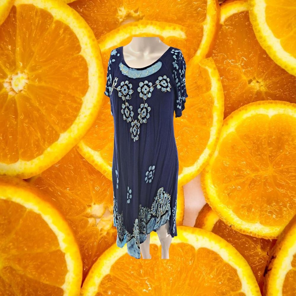 Light Blue and Dark Blue Dress with‎ Flowers